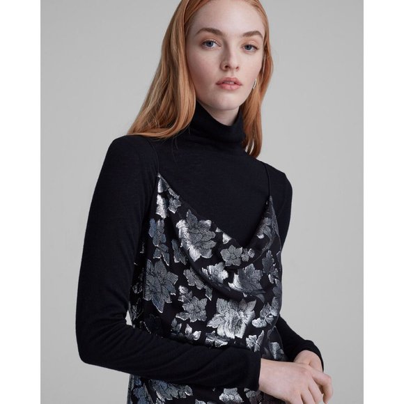 Club Monaco Silk Slip Jacquard Midi Dress Floral Sleeveless Cowl Wedding Guest - Picture 4 of 14